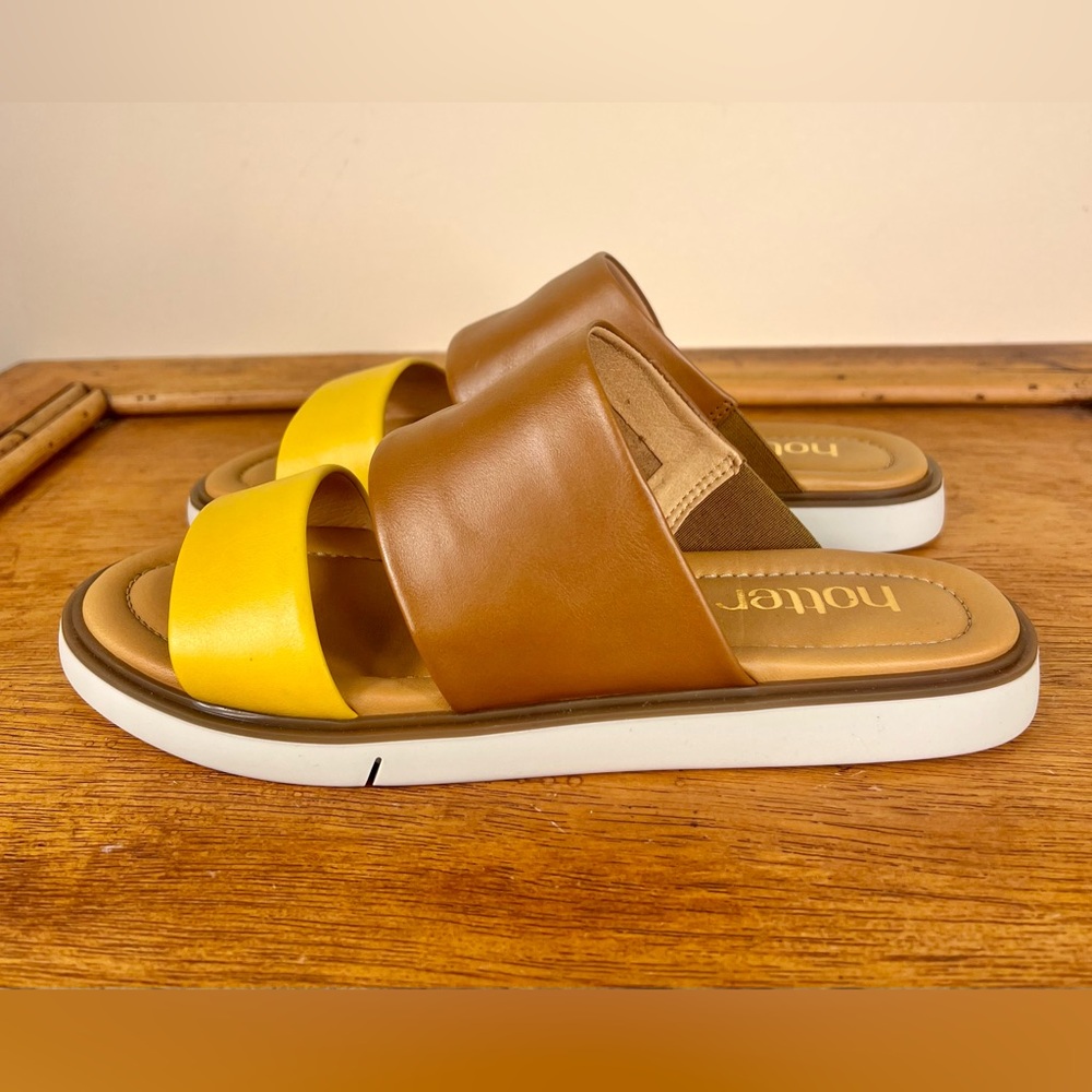 NEW Hotter Air Womens Slip On Leather Sandals Brown Yellow US  Size 8  / UK 6